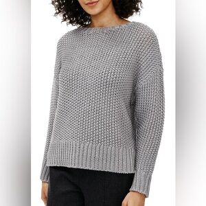 Eileen Fisher Organic Cotton Cord Crew Neck Box Top Knit Sweater